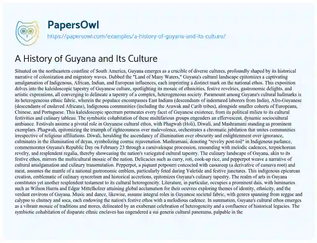 Essay on A History of Guyana and its Culture