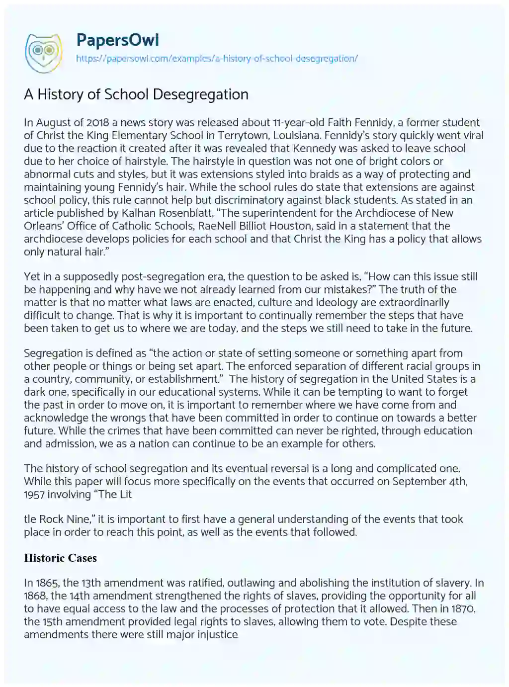 Essay on A History of School Desegregation