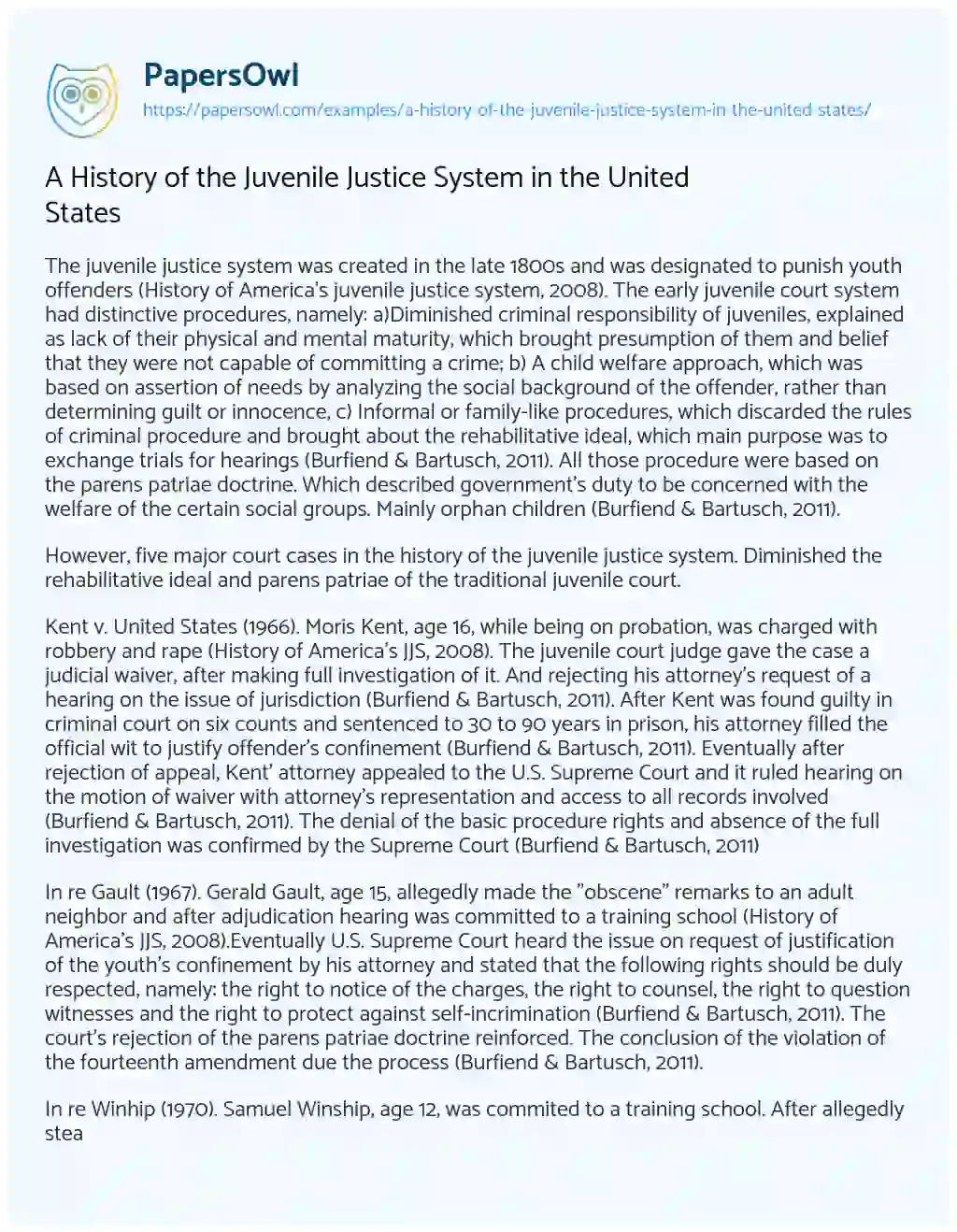 Essay on A History of the Juvenile Justice System in the United States