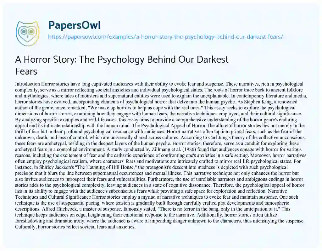 Essay on A Horror Story: The Psychology Behind Our Darkest Fears