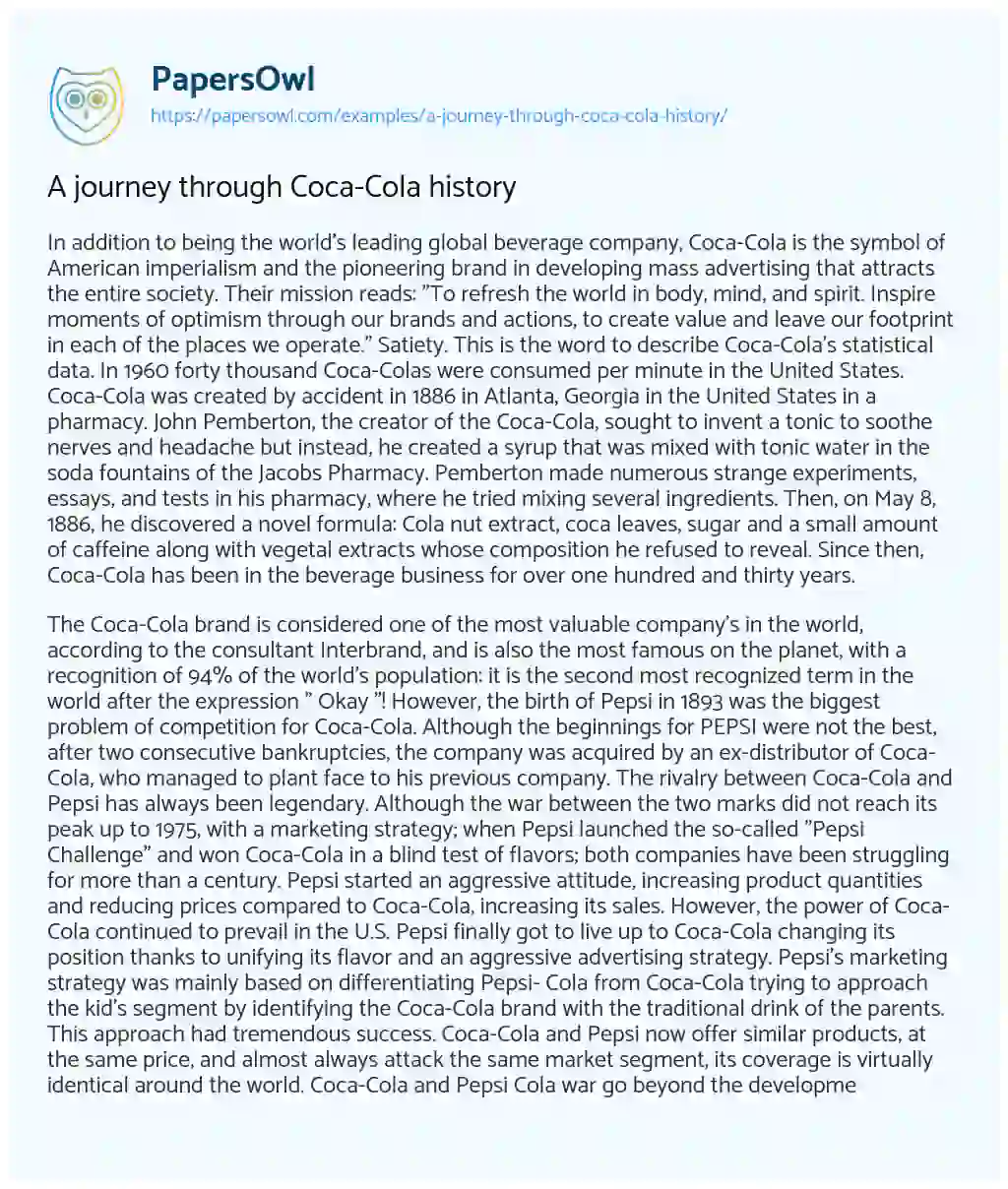 Essay on A Journey through Coca-Cola History