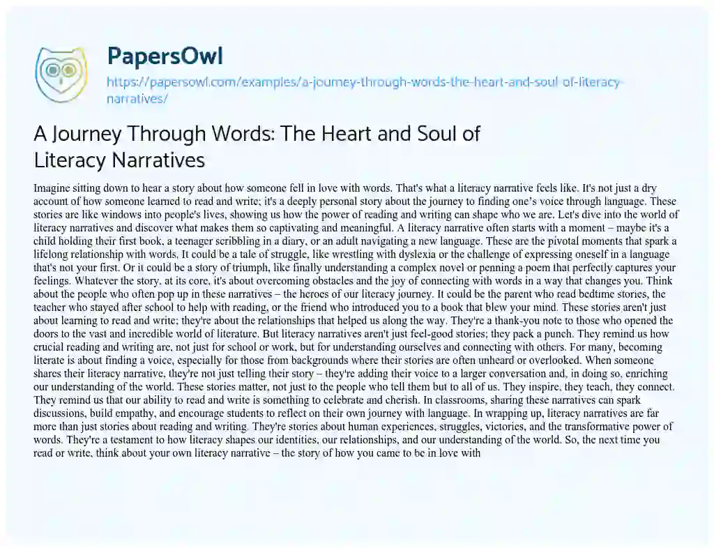 Essay on A Journey through Words: the Heart and Soul of Literacy Narratives