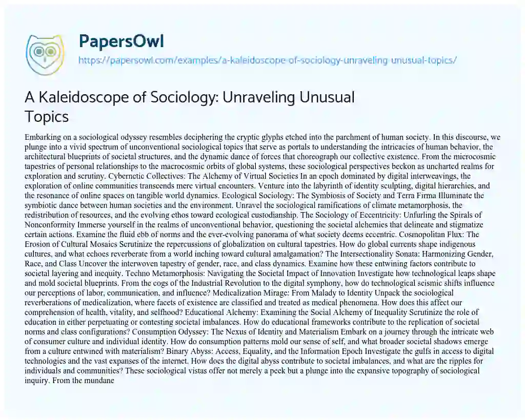 Essay on A Kaleidoscope of Sociology: Unraveling Unusual Topics