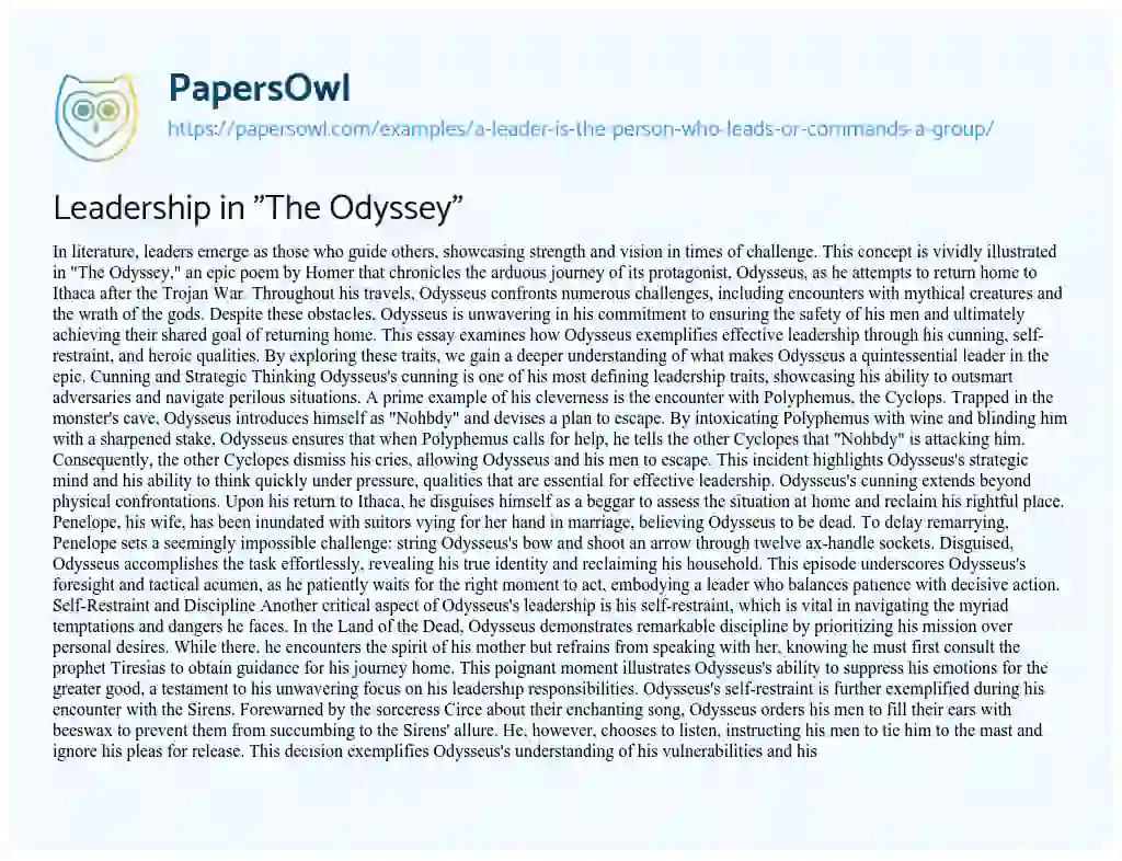 Essay on A Leader is the Person who Leads or Commands a Group