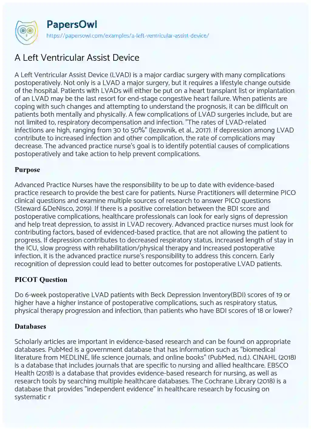 Essay on A Left Ventricular Assist Device