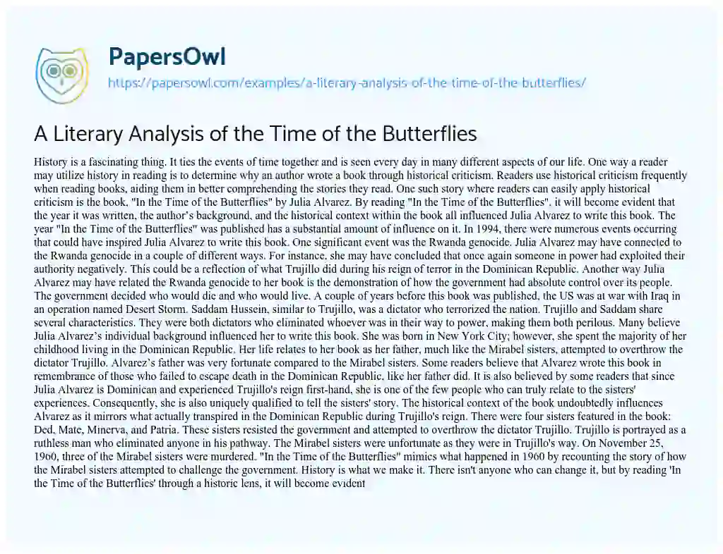 Essay on A Literary Analysis of the Time of the Butterflies