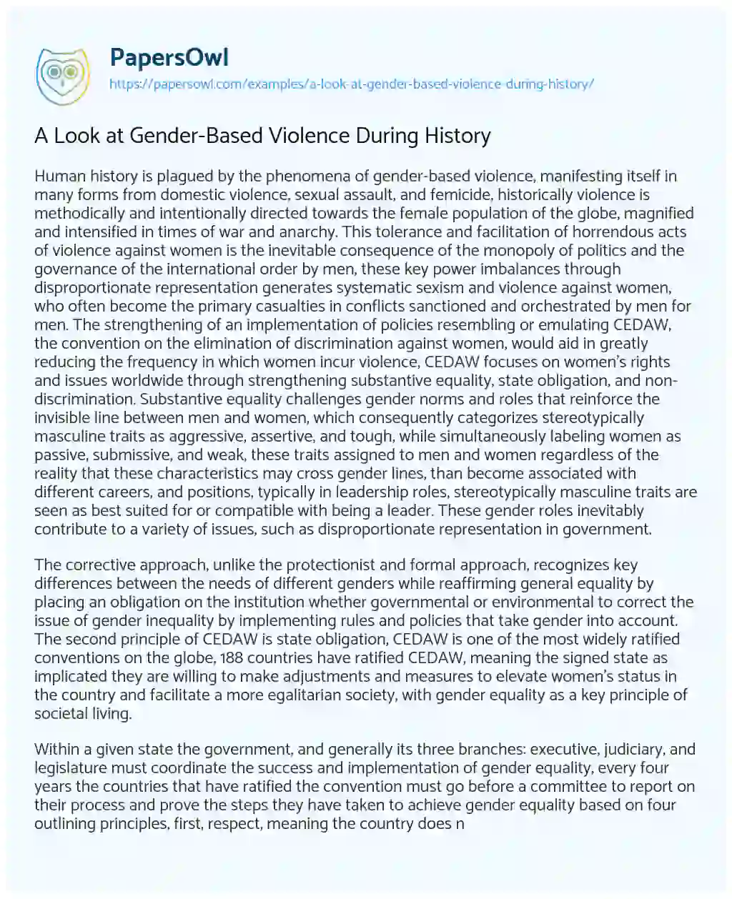 Essay on A Look at Gender-Based Violence during History
