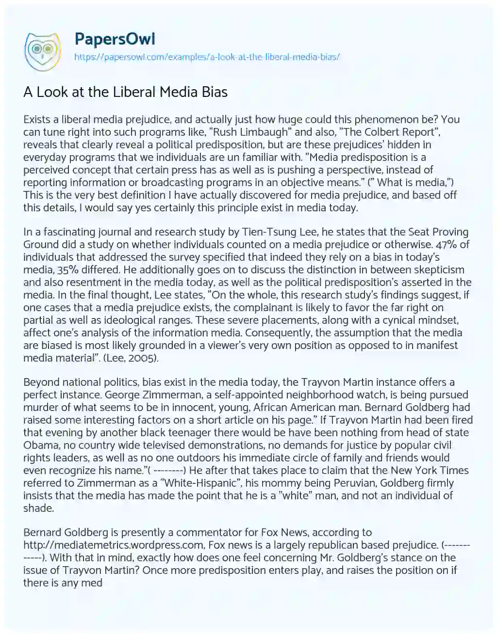 A Look at the Liberal Media Bias essay