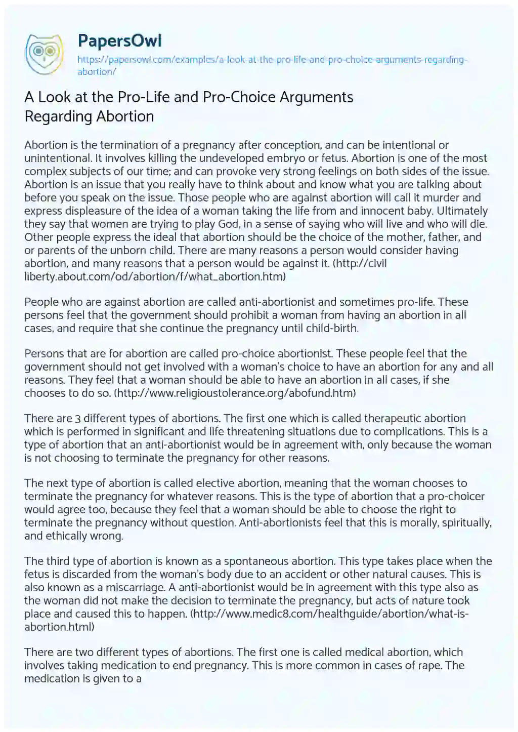 A Look at the Pro-Life and Pro-Choice Arguments Regarding Abortion essay