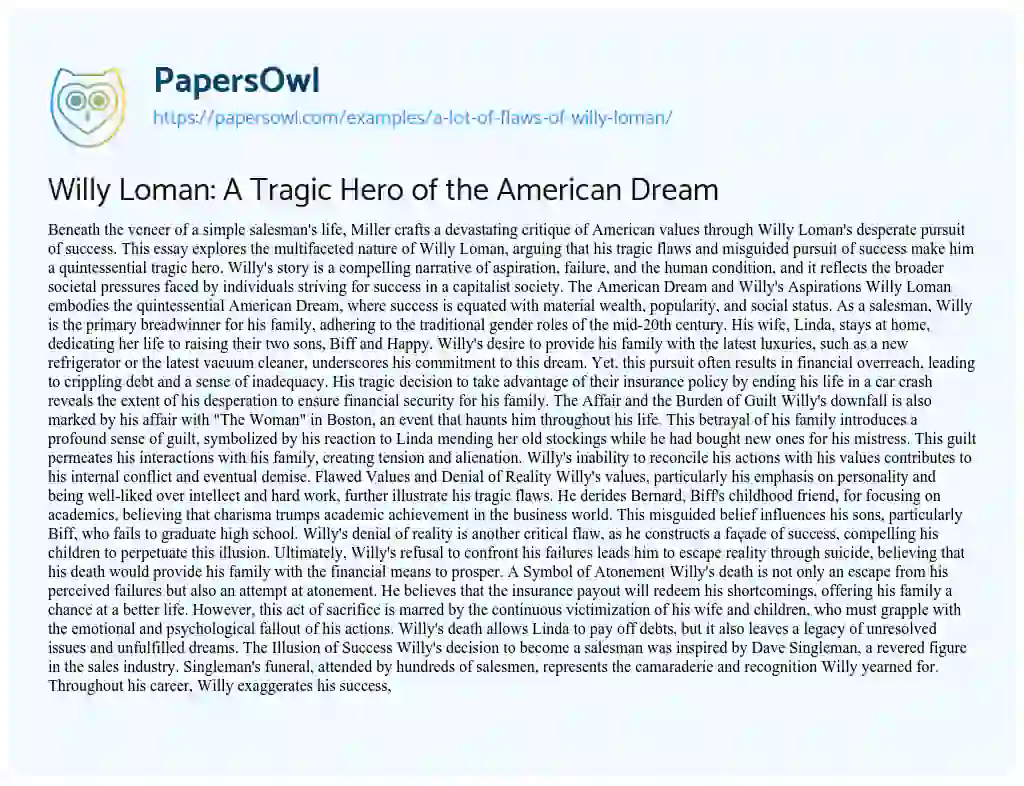 Essay on A Lot of Flaws of Willy Loman