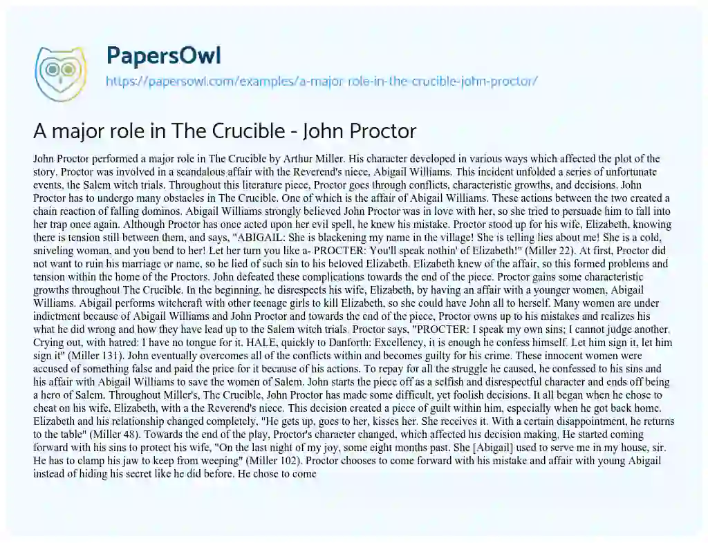 Essay on A Major Role in the Crucible – John Proctor