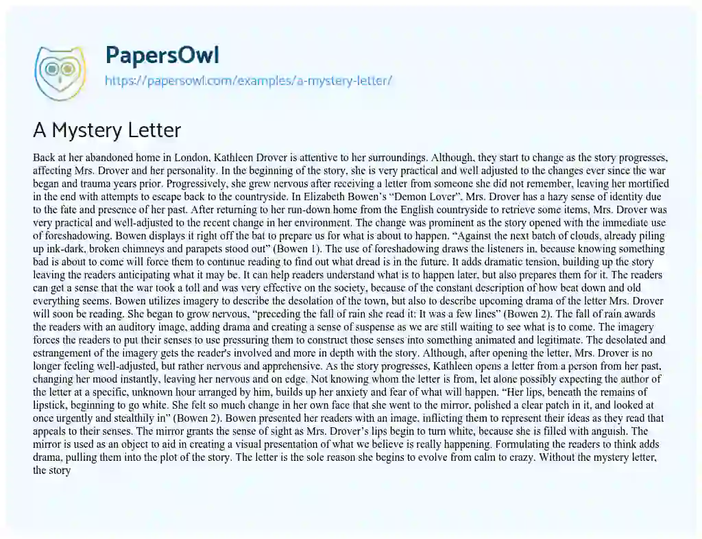 Essay on A Mystery Letter