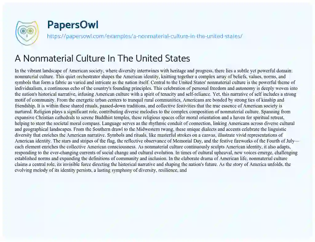 Essay on A Nonmaterial Culture in the United States