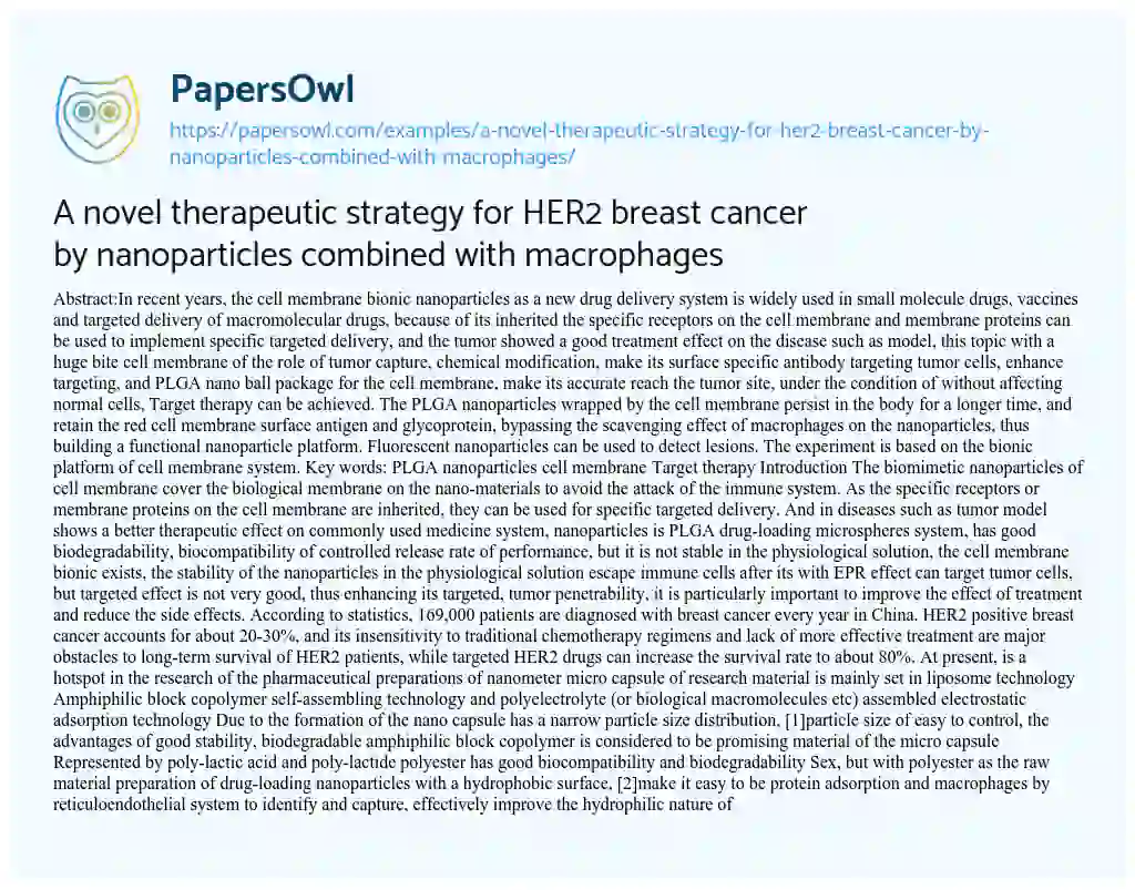 Essay on A Novel Therapeutic Strategy for HER2 Breast Cancer by Nanoparticles Combined with Macrophages