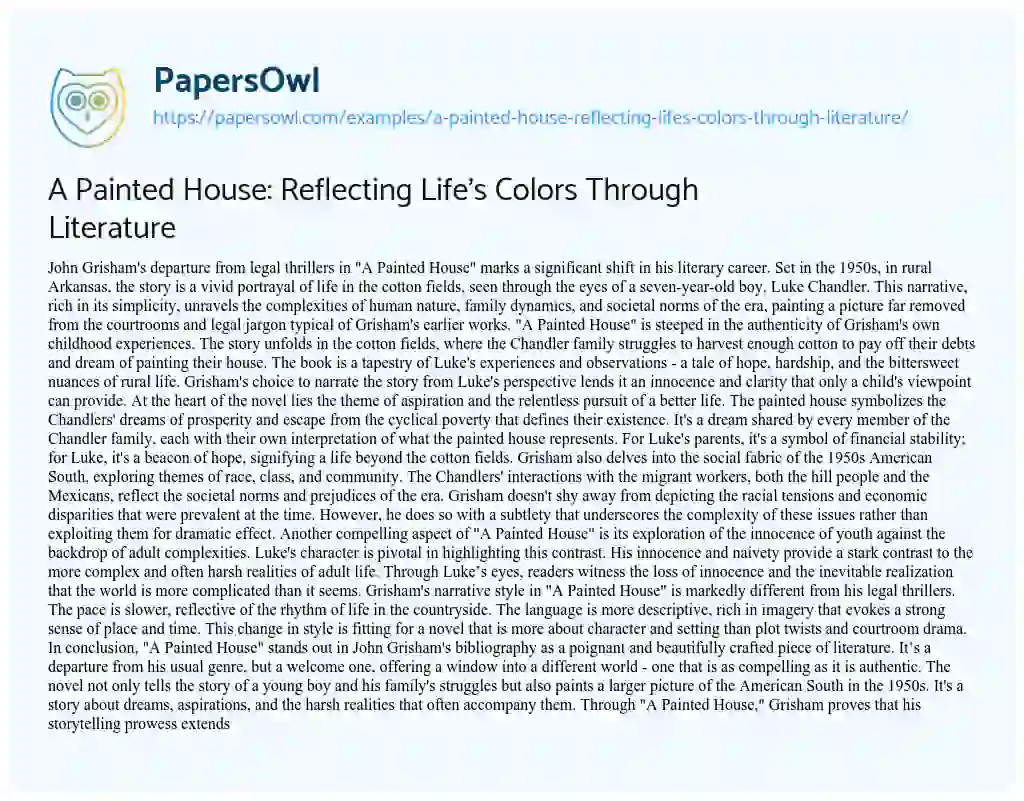 Essay on A Painted House: Reflecting Life’s Colors through Literature