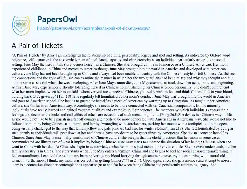 Essay on A Pair of Tickets