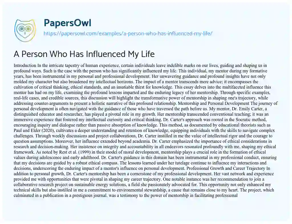 Essay on A Person Who Has Influenced My Life