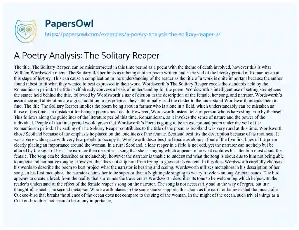 Essay on A Poetry Analysis: the Solitary Reaper