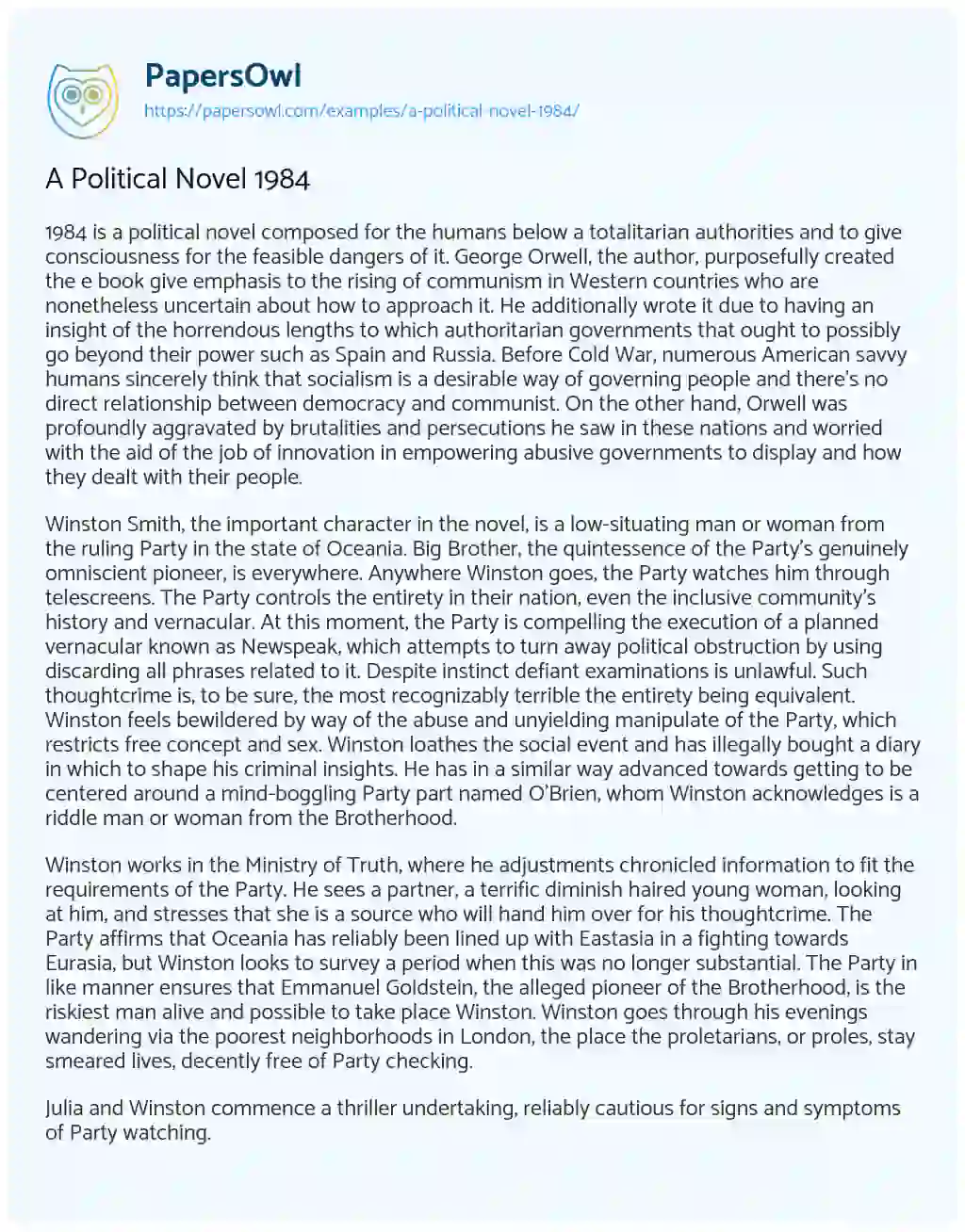 Essay on A Political Novel 1984