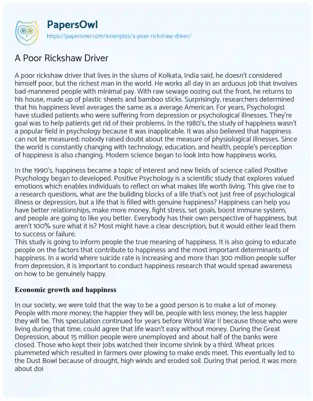 A Poor Rickshaw Driver essay