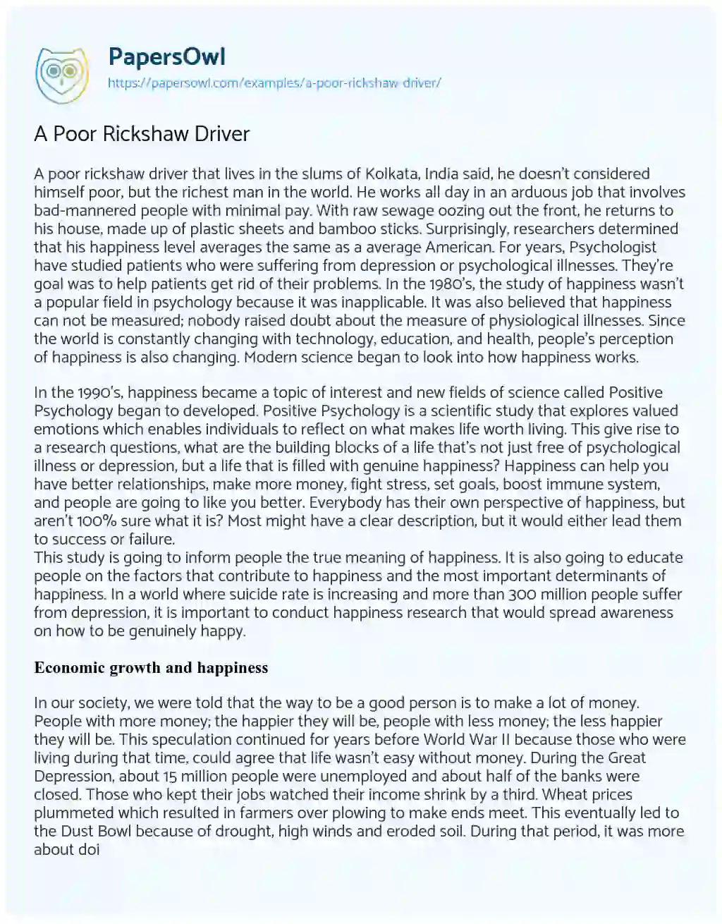 Essay on A Poor Rickshaw Driver