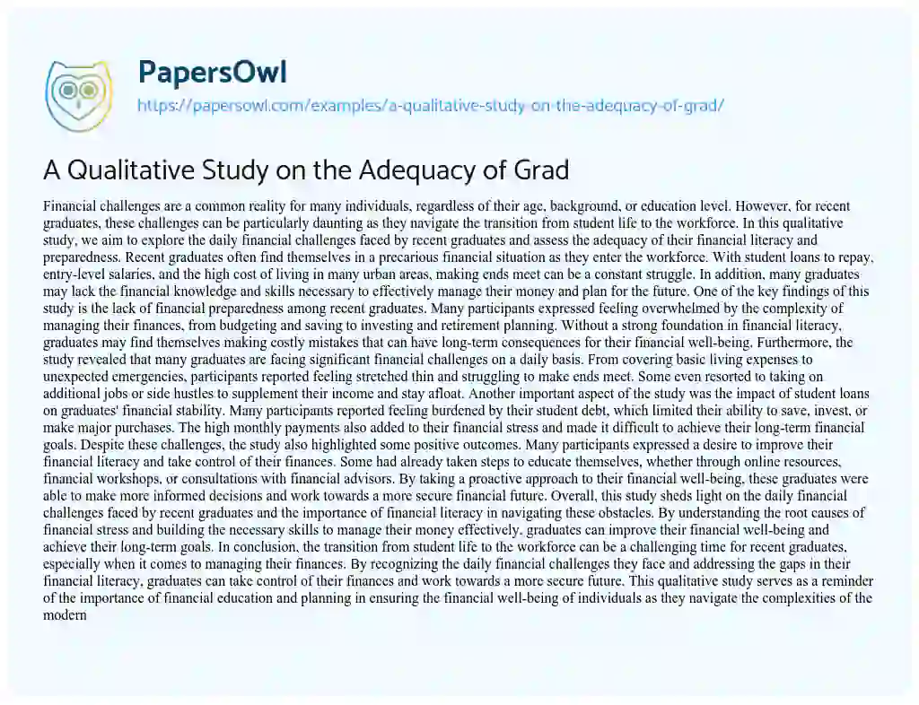 Essay on A Qualitative Study on the Adequacy of Grad