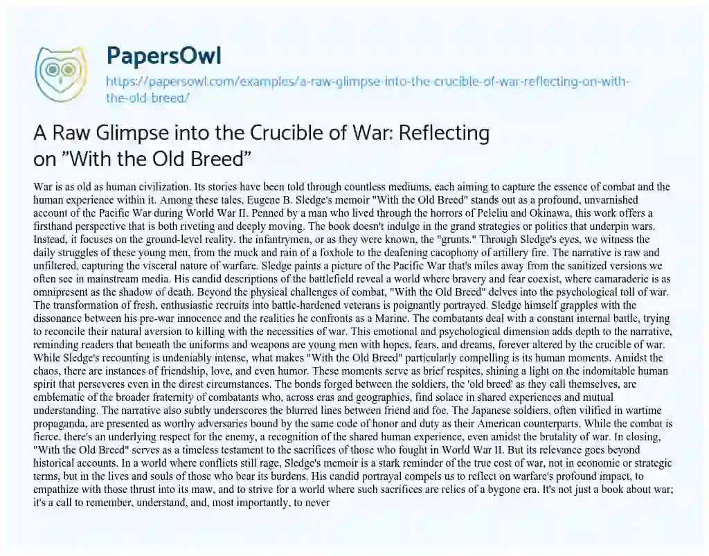 Essay on A Raw Glimpse into the Crucible of War: Reflecting on “With the Old Breed”