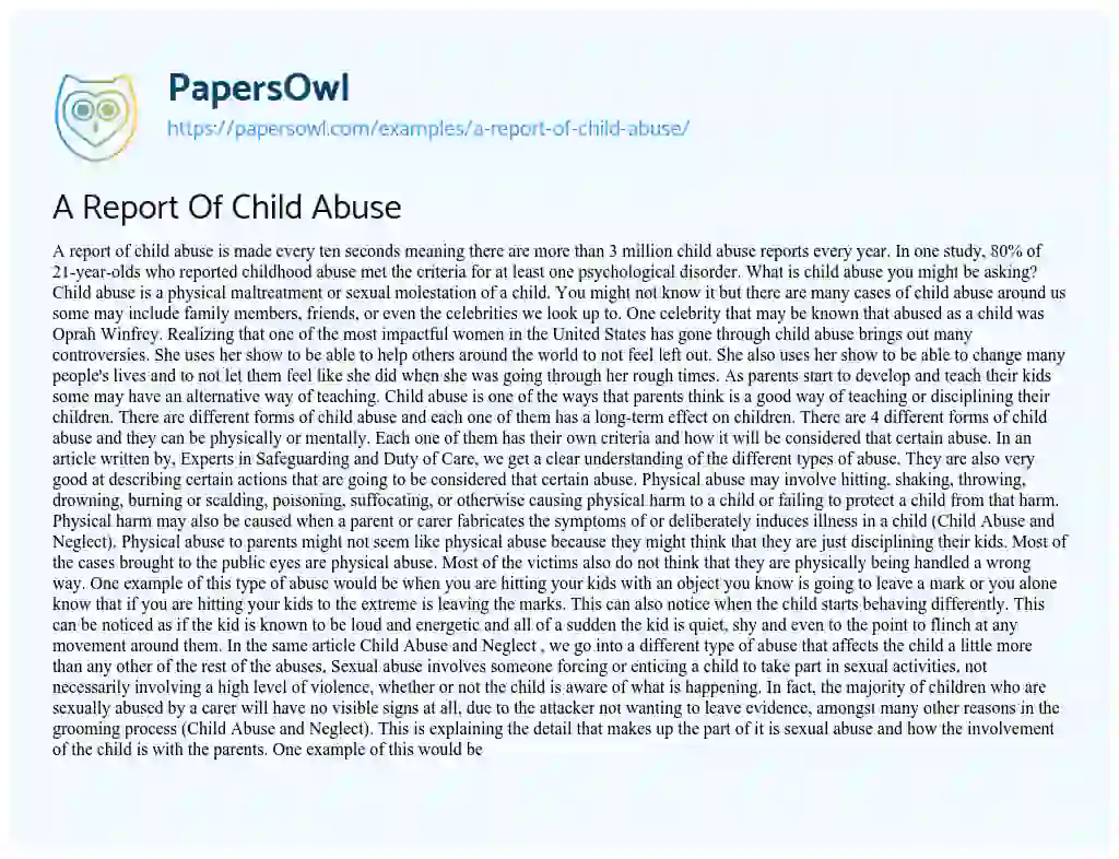 Essay on A Report of Child Abuse