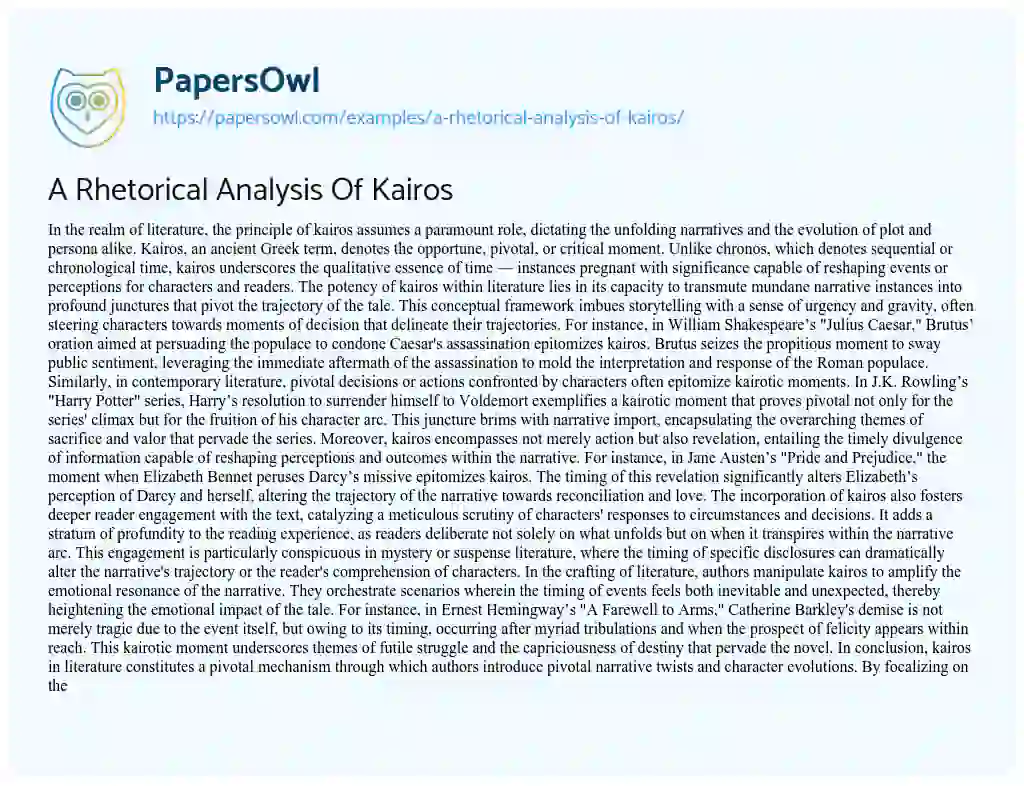 Essay on A Rhetorical Analysis of Kairos