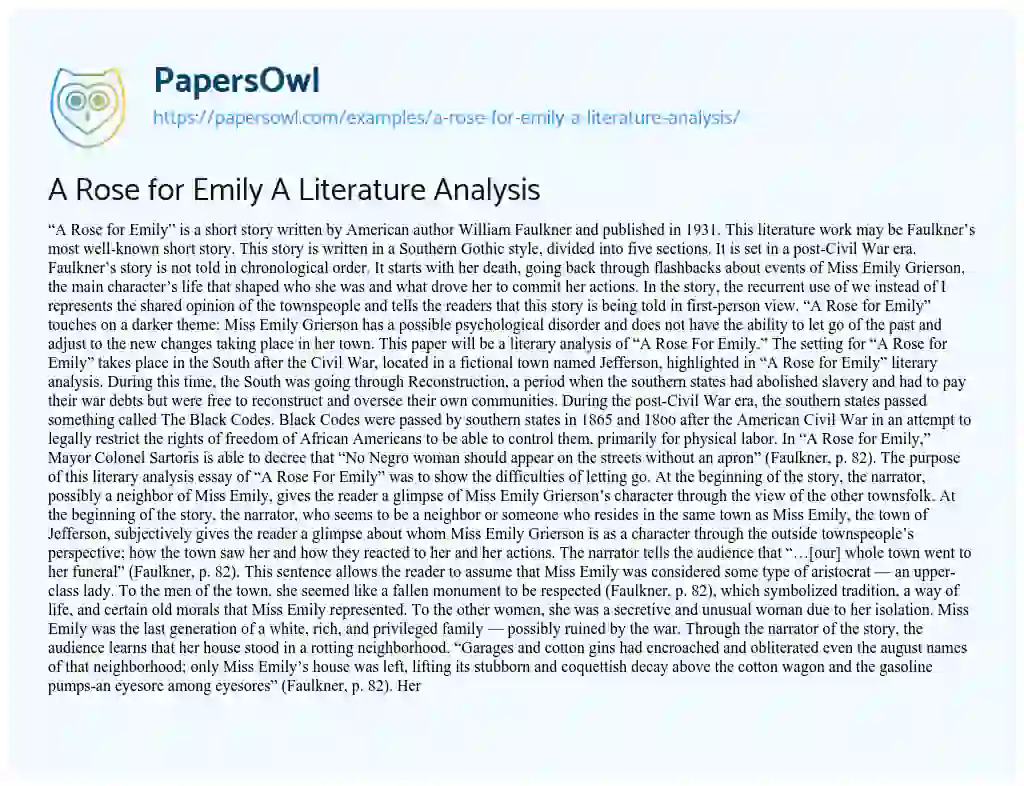A Rose for Emily a Literature Analysis essay