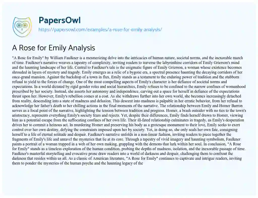 Essay on A Rose for Emily Analysis