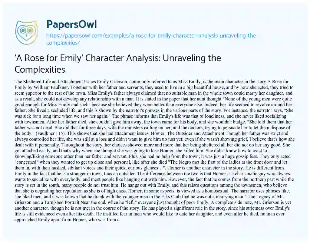 Essay on ‘A Rose for Emily’ Character Analysis: Unraveling the Complexities