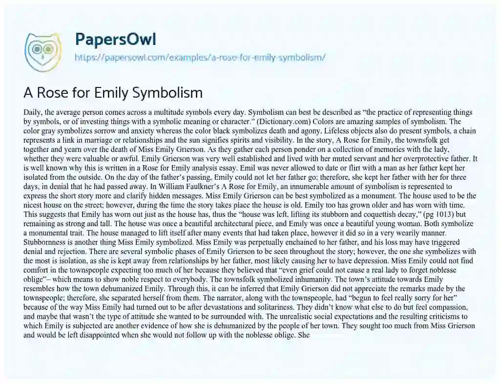 Essay on A Rose for Emily Symbolism