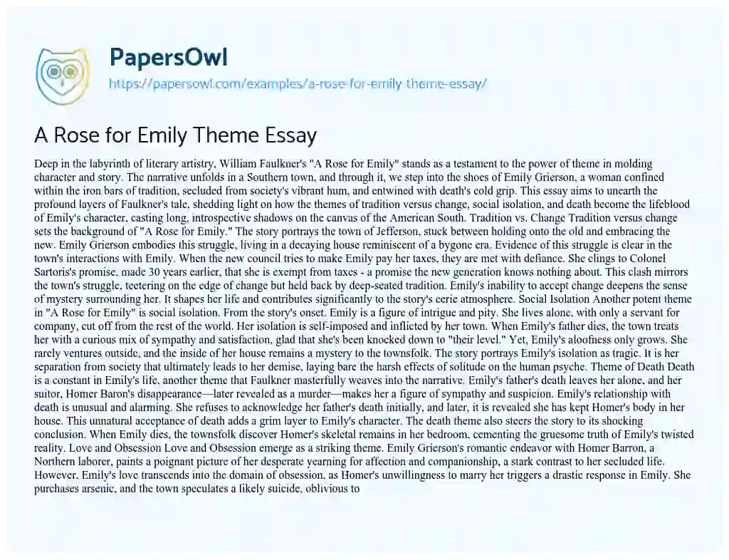 Essay on A Rose for Emily Theme Essay