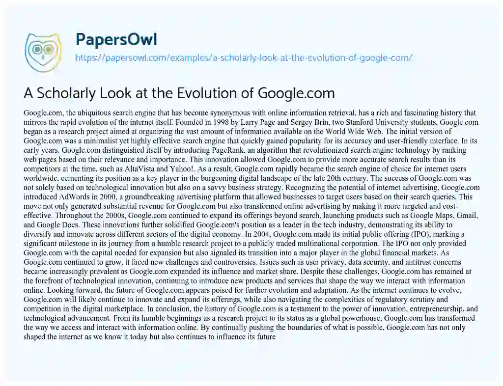 Essay on A Scholarly Look at the Evolution of Google.com