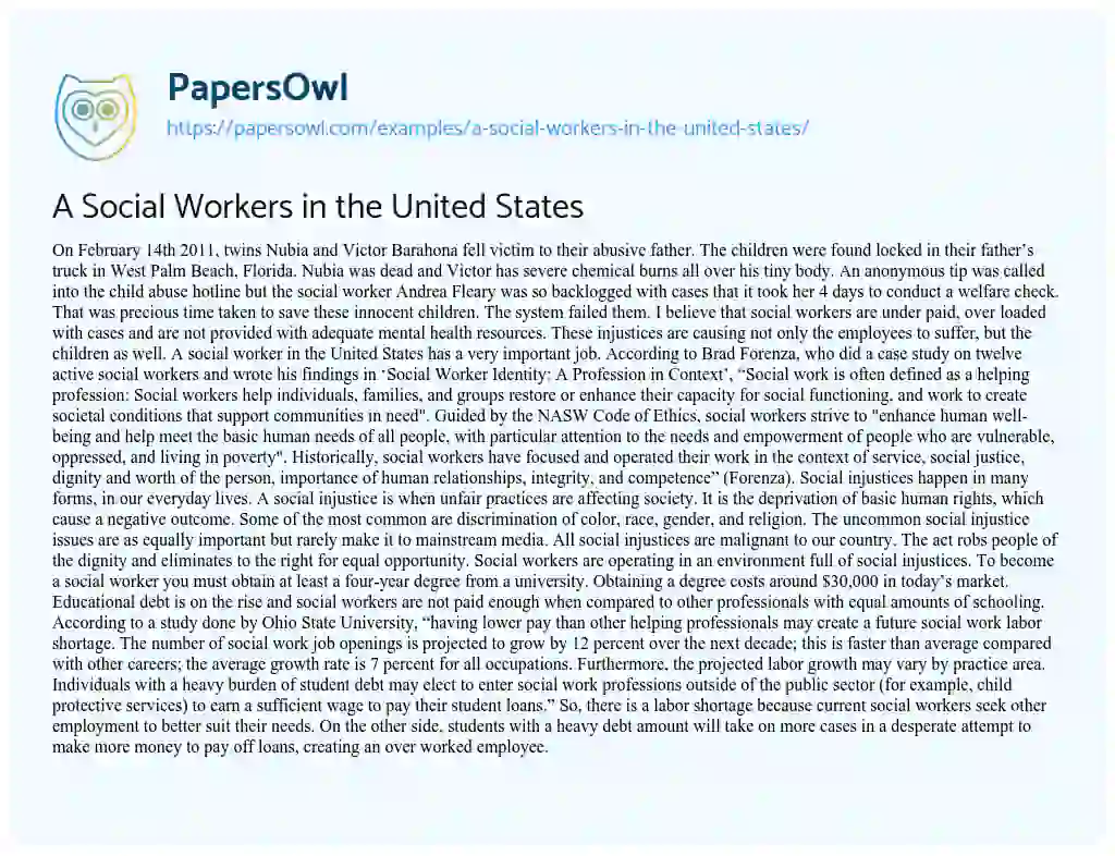 Essay on A Social Workers in the United States