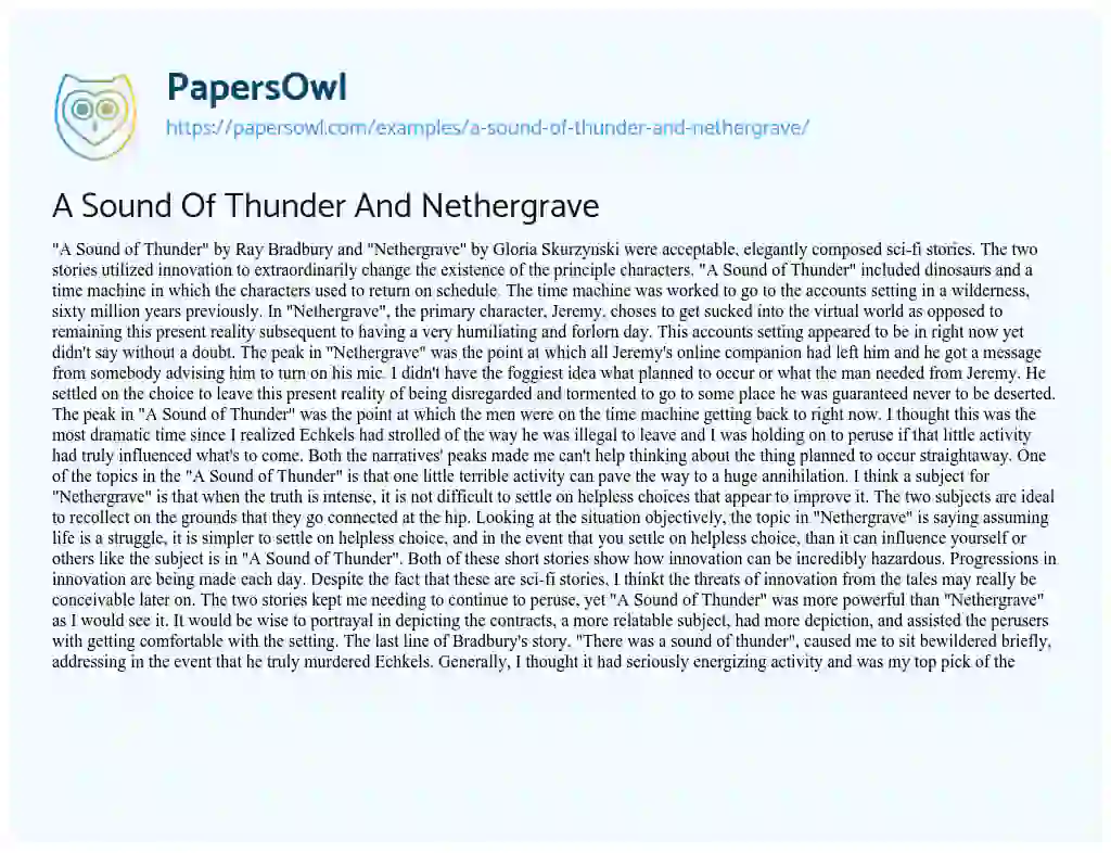 critical response essay a sound of thunder and nethergrave