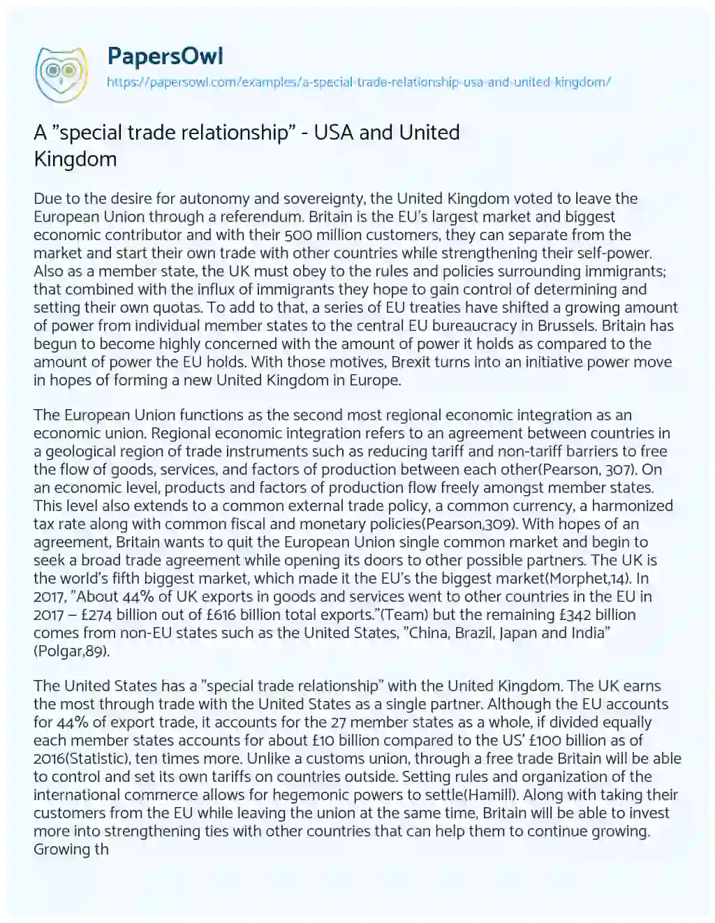 A “special Trade Relationship” – USA and United Kingdom essay
