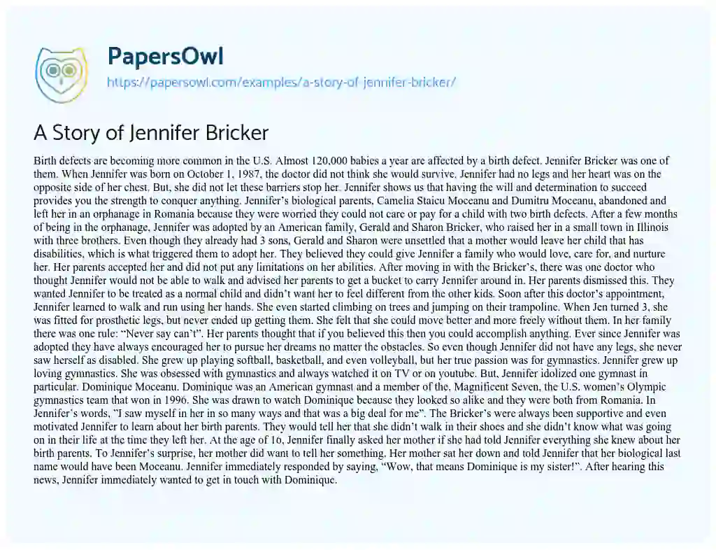 Essay on A Story of Jennifer Bricker