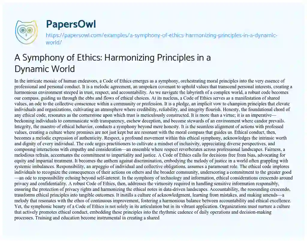 Essay on A Symphony of Ethics: Harmonizing Principles in a Dynamic World