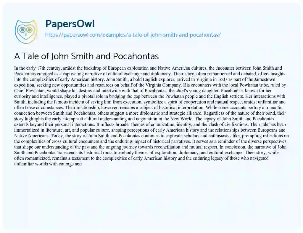 Essay on A Tale of John Smith and Pocahontas