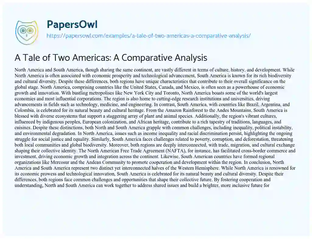 Essay on A Tale of Two Americas: a Comparative Analysis