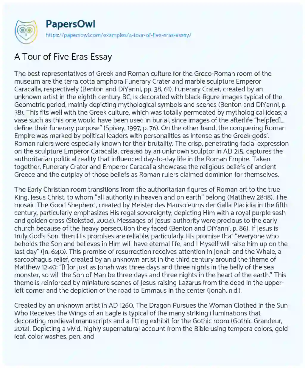 A Tour of Five Eras Essay essay