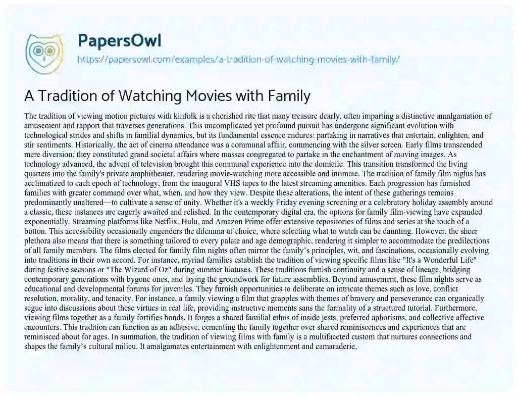 Essay on A Tradition of Watching Movies with Family