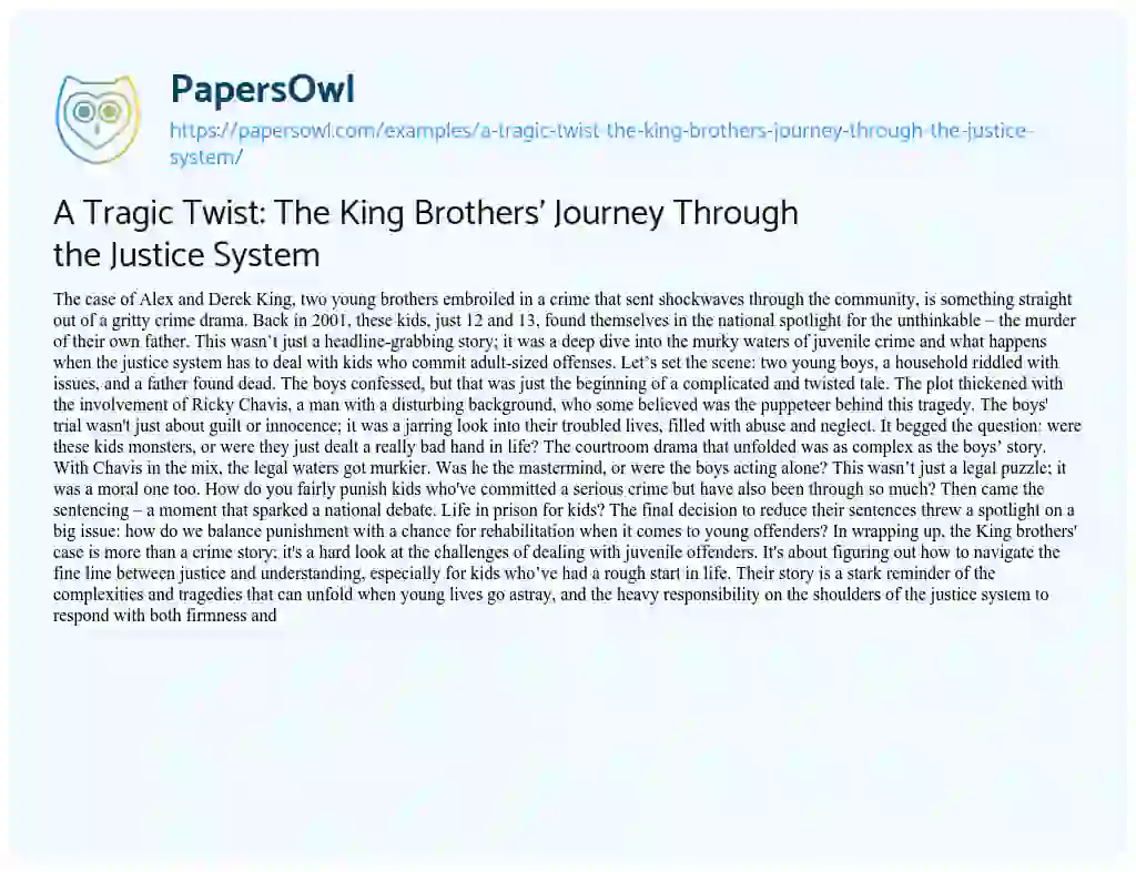 Essay on A Tragic Twist: the King Brothers’ Journey through the Justice System