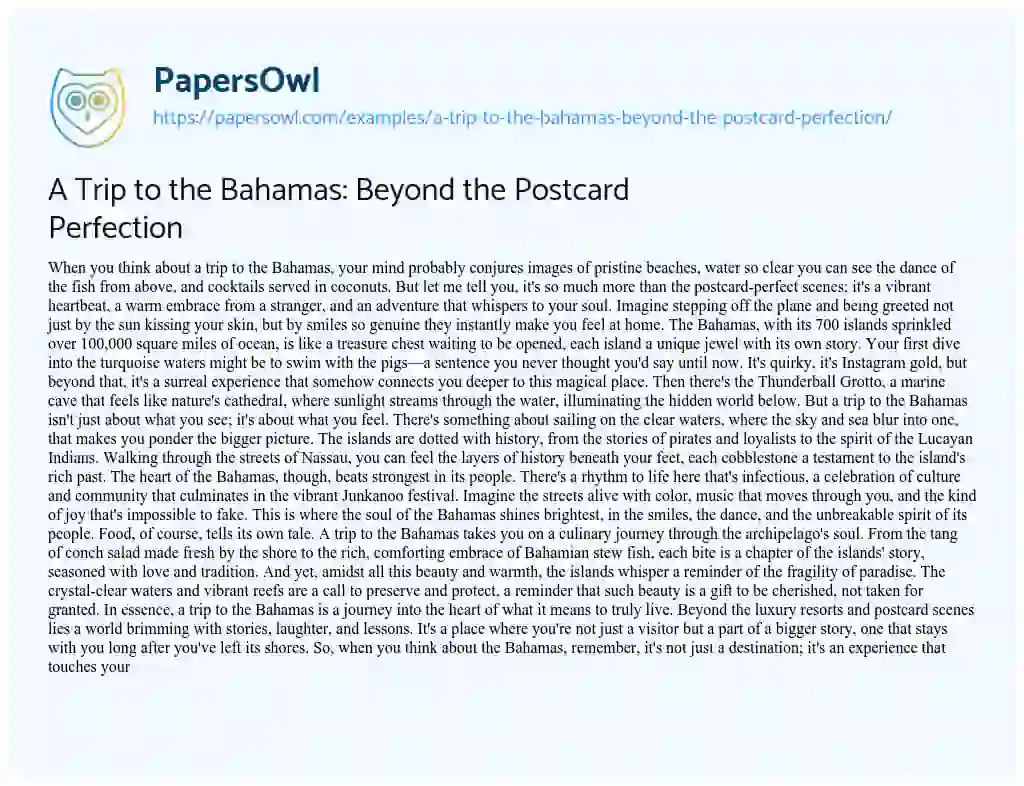 Essay on A Trip to the Bahamas: Beyond the Postcard Perfection
