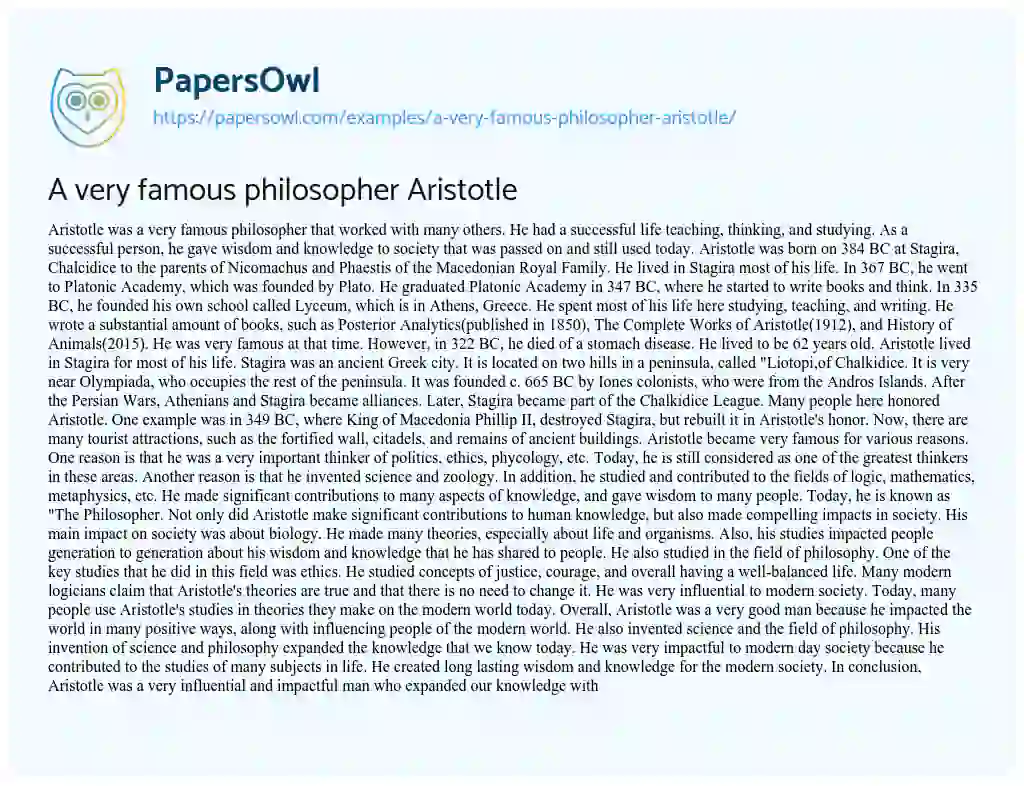 Essay on A very Famous Philosopher Aristotle