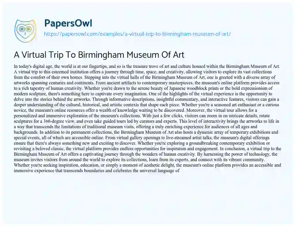 Essay on A Virtual Trip to Birmingham Museum of Art