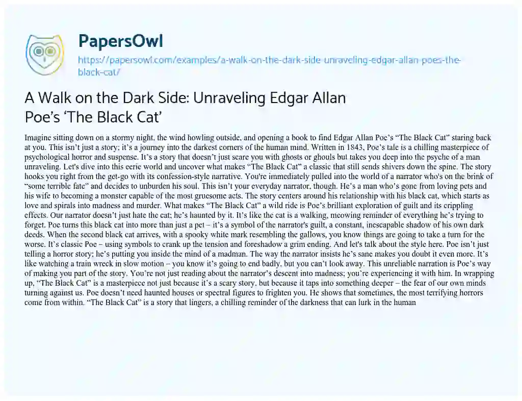 Essay on A Walk on the Dark Side: Unraveling Edgar Allan Poe’s ‘The Black Cat’