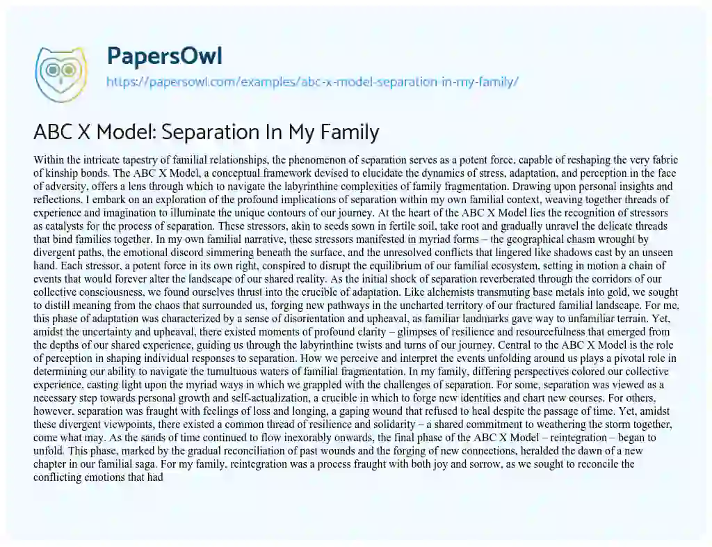 Essay on ABC X Model: Separation in my Family